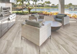 Amesbury Porcelain tile on an outdoor patio