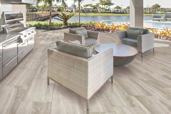 Amesbury Porcelain tile on an outdoor patio