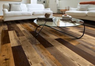 Blended Species variegated wood flooring in a modern living room