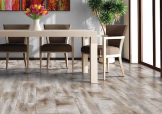 Buckley wood-look porcelain tile in a dining room