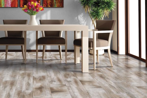 Buckley wood-look porcelain tile in a dining room