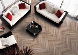 Coventry wood look porcelain tile in a stylish living room