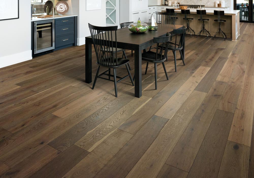 Esquire slightly variegated engineered wood flooring in a dining room