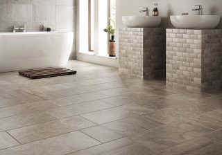 Brick-like tile room scene