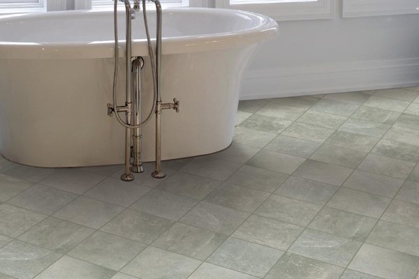 Wilmingsley gray stone-look tile in a bathroom