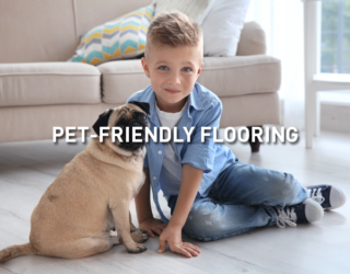 Kid sitting on the floor with a dog